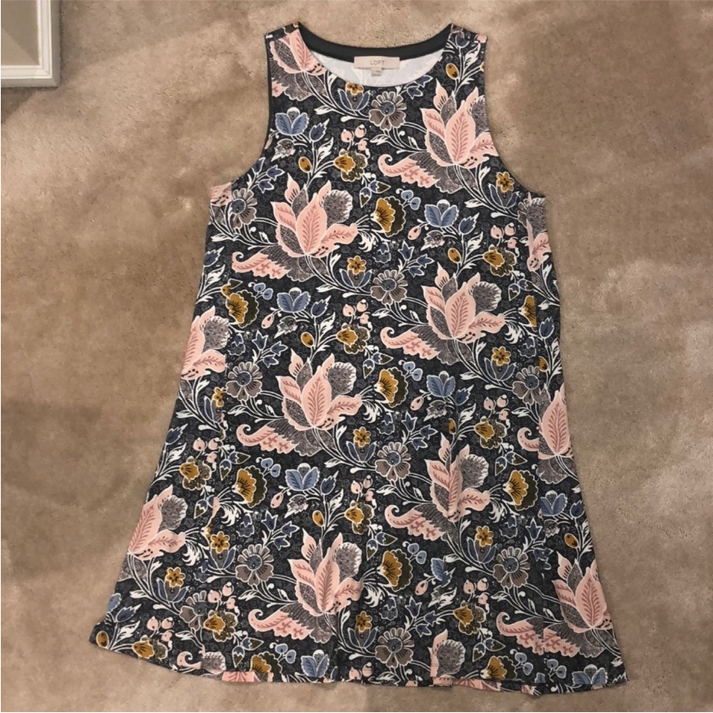 LOFT Gray, Pink and Blue Sleeveless A-Line Dress
